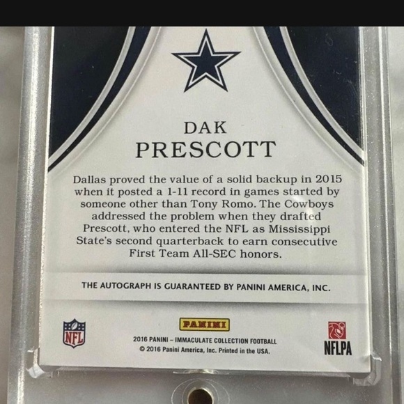 Dallas Cowboys Dak Prescott Signed Immaculate EYE BLACK  #31/99 by Panini - Picture 6 of 6